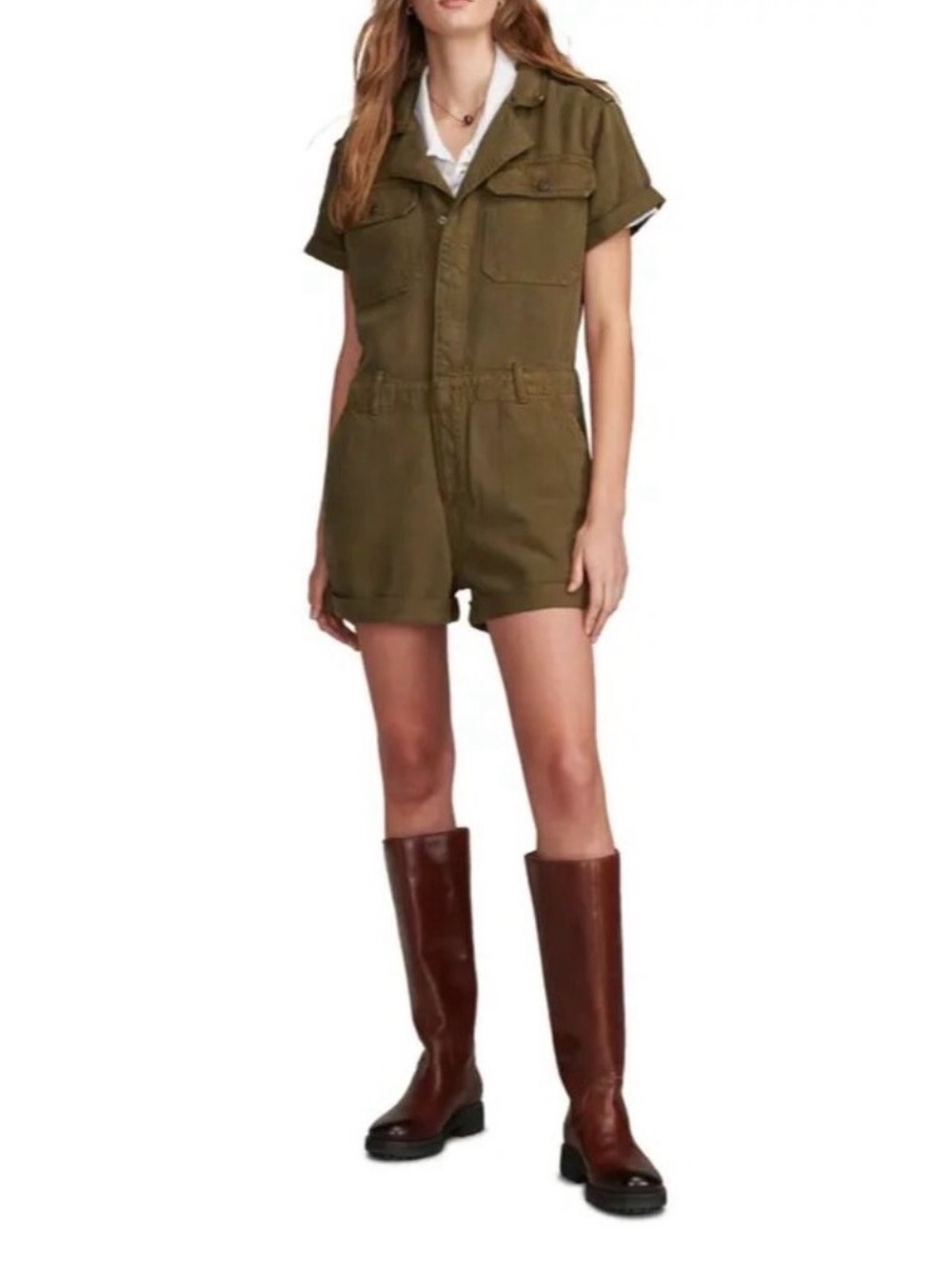Lucky Brand Olive Utility Short Romper sz XS heavy